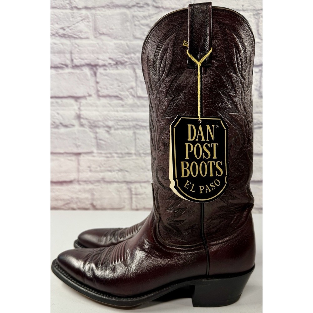 Vintage Dan Post Burgundy Nappa Mens 9 Cowboy Boots 16773 Western Leather Box - Picture 3 of 12